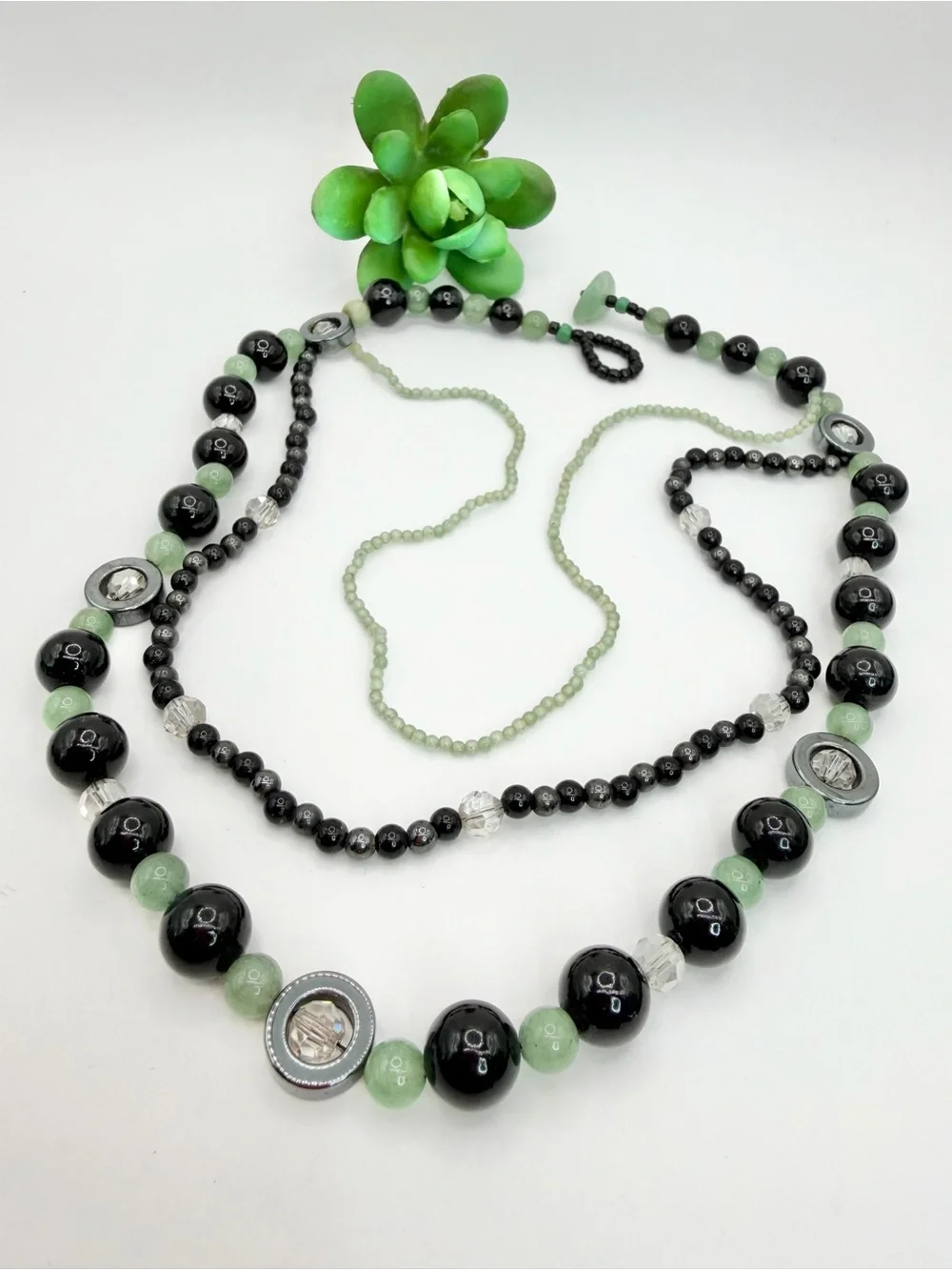 Handcrafted Black and Green Beaded Women's Necklace